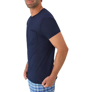 T-shirt pour homme en coton 100% uni à manches courtes, col rond, coupe classique, décontracté, tricoté, respirant, doux, 320g, logo sur le devant - Product Image 4