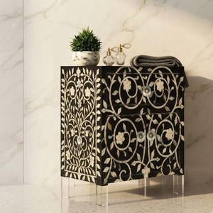 โต๊ะข้างเตียงไม้เนื้อแข็งลายดอกไม้แบบโมเดิร์นสำหรับใช้ในห้องนอน - Product Image 2