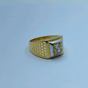 Elegant 22K Gold <b>Mens</b> <b>Ring</b> with Diamond Square Center and Cutwork Band Design Luxury Finger <b>Ring</b> <b>for</b> Daily Wear - Product Image 1