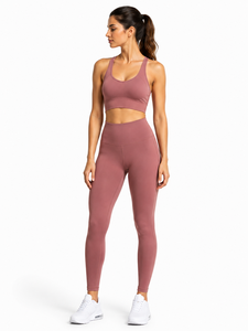 2-Piece Yoga Set Racerback Crop <b>Top</b> High-Waist Full-Length <b>Leggings</b> Seamless Solid Color Breathable Eco-Friendly Spandex/Nylon - Product Image 1
