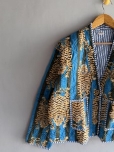 Chaqueta Kimono Acolchada con Estampado de Tigre Vintage, Azul, Patrón Animal, Manga Larga, Frente Abierto, Ropa Exterior Informal, Abrigo para Mujer, Regalo para Ella - Product Image 2