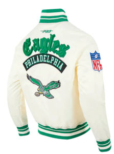 Vestes universitaires chauffantes écologiques en satin effet peau d'aigle Philadelphia, best-sellers de BLACK LAND INDUSTRIES, avec broderie frontale - Product Image 6