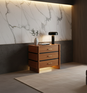 Table de chevet moderne et écologique en bois de manguier massif à 3 tiroirs, pliable, pour chambre à coucher, usage domestique - Product Image 5