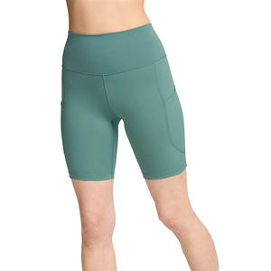 Shorts de yoga taille haute à découpes, vert uni, en Spandex/Nylon, extensible dans quatre directions, taille élastique, poches, nouveau design - Product Image 5