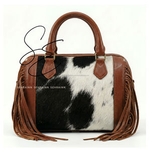 Mini sac de voyage en cuir de vachette marron avec franges style western, sac à main bohème pour femme - Product Image 2