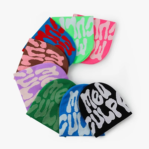 Custom Beanie Manufacturers All Over Print Jacquard Y2K Gothic No Cuff Fold Cuffless <b>Winter</b> <b>Cap</b> Knit Hat With Logo - Product Image 1