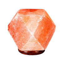 Lampe de sel de l'Himalaya écologique en forme de diamant, base en bois sculptée à la main, toucher naturel, thème naturel, transformez votre espace Sian