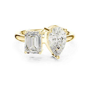 Bague de fiançailles unisexe Toi et Moi en or massif 18 carats avec diamant de laboratoire taille poire émeraude, sertie quatre griffes, style East West - Product Image 1