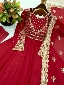 ชุดเดรส Anarkali ดีไซน์หรูหราสำหรับผู้หญิง TENNECY พร้อมกางเกงและผ้าคลุมไหล่ ผ้าจอร์เจตเนื้อหนา ทรงบานเต็มตัว เหมาะสำหรับงานแต่งงานและงานปาร์ตี้ ใส่ได้ทุกฤดู - Product Image 5