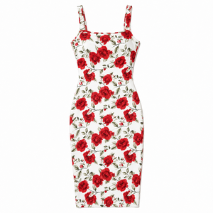 Robe moulante décontractée pour femme à imprimé floral avec soutien-gorge intégré, en Spandex et Polyester, sans manches, coupe ajustée, longueur midi, vente en gros, personnalisation OEM ODM - Product Image 1