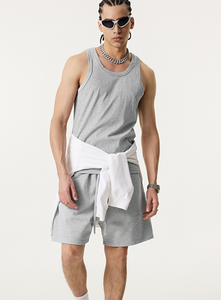 Camiseta sin Mangas para Hombre, Cuello Redondo, Tejida, Color Blanco, Estilo Casual, Material de Algodón Teñido Liso - Product Image 2