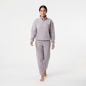 Completo da donna grigio con mezza zip, tinta unita, vestibilità ampia, casual, con <span class=keywords><strong>pantaloni</strong></span> della <span class=keywords><strong>tuta</strong></span> abbinati, due pezzi, a maniche lunghe, per l'inverno - Product Image 3