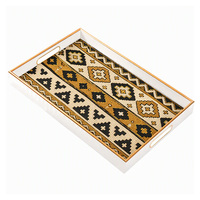 Plateau de service décoratif avec poignées, bordure dorée, imprimé géométrique berbère, plateau rectangulaire pour table basse, personnalisé