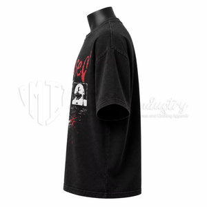 Blessed Print Men's T-Shirt O-Neck Short Sleeve Regular Fit Streetwear 100% Cotton Jersey Washed Front <b>Logo</b> Black 240g - Product Image 5