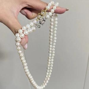 Collier en argent S925 avec perle d'eau douce, chaîne de clavicule de luxe, chaîne de cou ronde solide, perle d'eau douce - Product Image 4