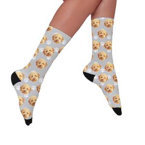 Chaussettes imprimées <span class=keywords><strong>photo</strong></span> visage de <span class=keywords><strong>chien</strong></span> personnalisé en polyester blanc vierge bon marché en gros - Product Image 1