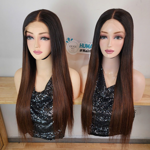 Wholesale Price Bone Straight 5x5 Closure Transparent Lace <b>Wig</b> in Ombre <b>Brown</b> Double Drawn Virgin Hair Vietnam Medium Cap <b>Wigs</b> - Product Image 3