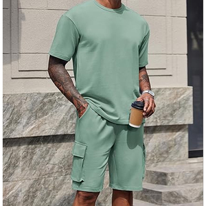 Men 2 Piece Set Manufacturer 220 GSM Cotton T Shirt Cargo Shorts Set Oversized Summer Casual OEM Custom Logo <b>Bulk</b> - Product Image 3