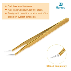 Newest Gold Glitter High-Precision Fine Tip Best-Selling High-Durability Stainless Steel Eyelash Extension and Volume Tweezers - Product Image 4