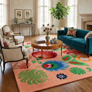 Tapis tuftés faits main sur mesure, tapis de salon avec logo, tapis palmier, tapis et carpettes tuftés de designer à motifs floraux - Product Image 1