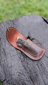 Couteau de poche pliant artisanal en acier inoxydable avec manche en bois de cerf et étui en cuir, couteaux de survie en gros, Pasha Enterprises - Product Image 4