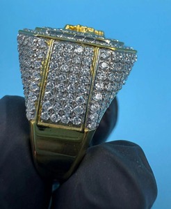 Anillo de hombre con moissanita cultivada en laboratorio de 14K, diseño de águila, plata 925, estilo vintage, joyería llamativa de hip hop, anillos chapados en oro. - Product Image 2