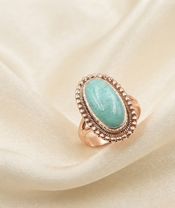 Large Oval Green Amazonite 18k Pure 925 Sterling <b>Silver</b> Rose Gold Plated Handmade Boho <b>Statement</b> Gemstone <b>Ring</b> - Product Image 3