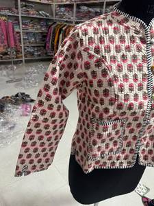 Hand Embroidered <b>Quilted</b> Cotton <b>Jacket</b> Women Mandarin Collar Floral <b>Pattern</b> Single Button Autumn Winter Wear GIFT FOR HER - Product Image 2