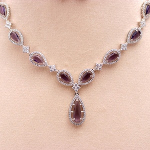 Pear Shape African Amethyst Necklace Set for Women 18K White Gold Plated Bridal Jewelry Wedding and Party Wear Gift for Her - Product Image 3