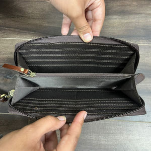 Pochette en cuir véritable usinée à la main pour femmes, longue et mince, vintage, couleur unie, avec boucle en cuir de vachette, porte-cartes Portefeuille 2025 - Product Image 6