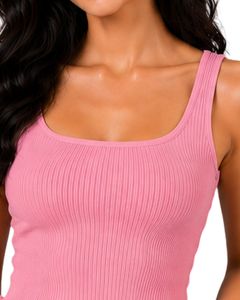 Top corto acanalado rosa para mujer, sin mangas, cuello cuadrado, ajustado, de punto, algodón elástico, informal, de verano, personalizado, chaleco para mujer - Product Image 5