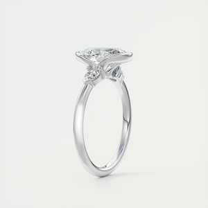 Bague de fiançailles à trois pierres avec diamant ovale de 2,50 carats cultivé en laboratoire et pierres latérales en forme de poire en or blanc 14 carats - Product Image 4