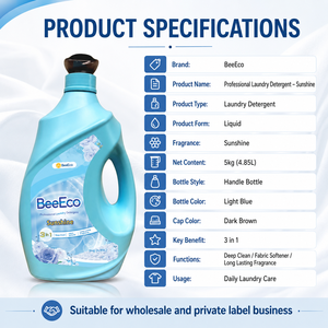 Détergent à lessive liquide professionnel BeeEco Sunshine 5 kg x 4, vente en gros, écologique, biodégradable, non parfumé, 30%-50% actif - Product Image 2
