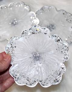 White Flower <b>Coaster</b> sets with irregular shapes geode <b>agate</b> style <b>coasters</b> made with epoxy resin handmade personalized <b>coasters</b> - Product Image 1