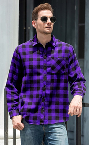 Custom Men's Purple Black Plaid <b>Flannel</b> Shirt Full Sleeve Button Down Casual Cotton Breathable Autumn Wear - Product Image 3