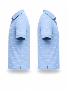 Chemise boutonnée à manches courtes pour homme, bleu marine uni, tricotée en polyester/coton, respirante, style décontracté, logo personnalisé brodé - Product Image 4