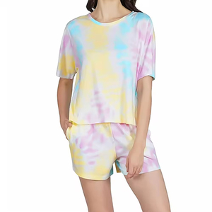 Women's <b>Tie</b> <b>Dye</b> 2-Piece Shorts <b>Set</b> Short Sleeve Loose Fit Casual Knitted Cotton Spring Summer Outfit - Product Image 3