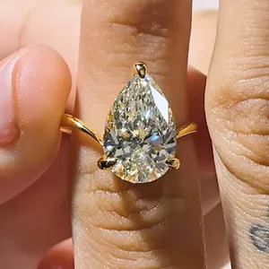 Luxury Princess Cut Moissanite Vintage Engagement/Wedding <b>Ring</b> 925 Sterling <b>Silver</b> Gold Plated Prong Setting <b>Adjustable</b> Women's - Product Image 3