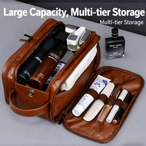 Bolsa de Viaje de Moda para Hombre de Calidad Personalizada, Bolsa de Cuero con Logotipo Personalizado al por Mayor, Bolsa de Cosméticos para Hombre, Bolsa de Aseo con Cierre de PU en Venta - Product Image 4