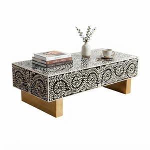 Mesa de centro de lujo con incrustaciones de hueso y patrón floral, mueble tradicional de resina con incrustaciones de hueso para uso en el hogar, hotel o sala de estar. - Product Image 6