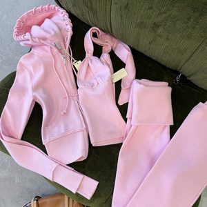Ensemble sweat à capuche court zippé pour femme, haut court à bretelles et leggings – Fabricant OEM personnalisé, vente en gros - Product Image 1