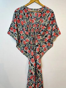 Vestido Kaftán sin Mangas de Algodón con Estampado Floral Tropical, Estilo Casual de Verano para Mujer, Islas del Pacífico Asiático, Rajasthan, Disponible en Stock - Product Image 2