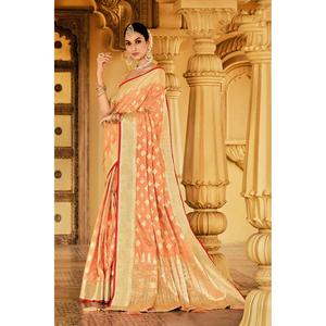 ผ้าส่าหรีผ้าไหมเนื้อนุ่มออกแบบลายทอ zari เสื้อเบลาส์แต่งตะเข็บ - Product Image 1