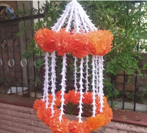 Guirnalda de flores de papel colgante con borlas, decoración bohemia para el hogar, para bodas, sala de estar al aire libre, rojo, amarillo, naranja - Product Image 4