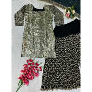 Hermosa ropa de fiesta para mujer Top Plazzo Dupatta Set con bordado de trabajo - Product Image 5