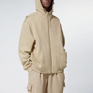 เสื้อฮู้ดซิปหนาพิเศษสำหรับผู้ชาย สไตล์ลำลอง ทรงโอเวอร์ไซส์ สีดำล้วน ผ้าฟลีซหนานุ่ม พร้อมลายปักตัวอักษร - Product Image 2