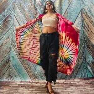 Vêtements de plage personnalisés Bohème blanc impression florale numérique pour femmes été Robe Kimono enveloppante à manches longues en dentelle avec pompon - Product Image 5