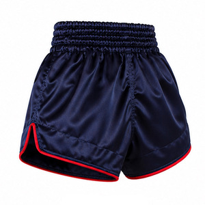 Pantalones Cortos de Boxeo para Hombre, Color Azul Marino Satinado, Cintura Alta, Cierre Elástico, Transpirables, Casuales, de Color Sólido, con Logotipo Frontal Personalizado - Product Image 5
