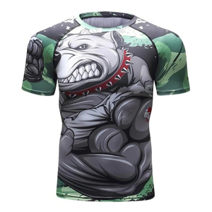 Custom Printed Men's <b>Short</b> Sleeve Rash Guard MMA <b>Compression</b> Tights T Shirt Surfing Beach Wear Shirts Sublimation rashguards - Product Image 1