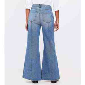 Latest Design Denim Eco-Friendly Breathable Mid Waist <b>Wide</b> <b>Leg</b> Drawstring Closure Loose Fit Full Length Sand Wash Solid Blue - Product Image 3
